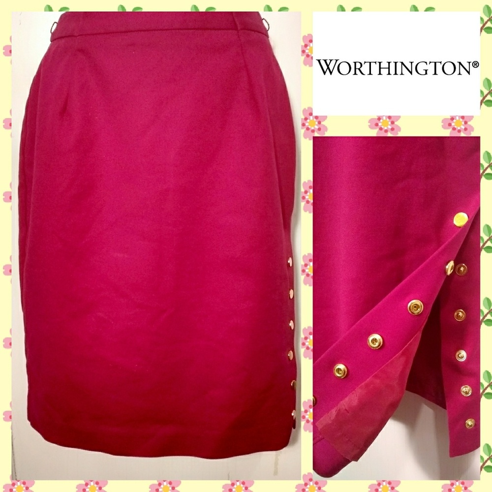 Worthington Pink Pencil Skirt w/Gold Snap Slit 4P
